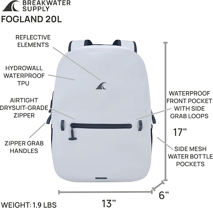 Breakwater Supply™ Fogland Waterproof IP68 Submersible Backpack with Airtight Zippers | Laptop Travel Outdoors | 25L 20L 15L | 100% Waterproof, Submersible, Airtight Zippers, Travel Outdoors
