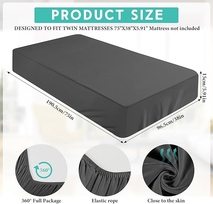 Breling Fitted Sheet (Sheet Only) Compatible with Milliard Trifold Mattress Folding Mattress Fitted Microfiber Bedclothes for Camp Bunk Rvs Bed(Dark Gray,2 Pcs,Twin,6'')