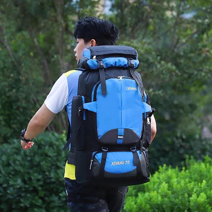 Lawaia 70L Hiking Backpack Rucking Camping Lightweight Backpacking Outdoor Travel Bag Trekking Back Pack Large Capacity Backpacks Climbing Trail Backpack for Men Women- Dark Blue