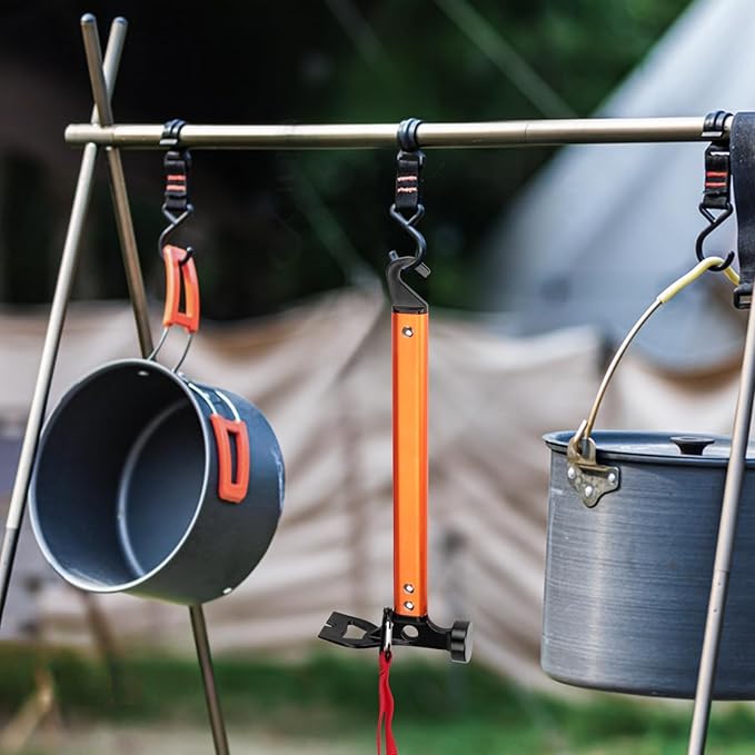 Aluminum Camping Hammer, 3-In-1 Functional Tent Stake Hammer with Puller, Lightweight Tent Mallet for Camping, Hiking & Backpacking, Orange