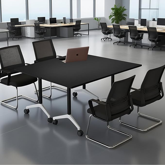 2Packs 47.2 Inch Folding Conference Table Space-Saving 3.94 Ft Training Classroom Table,Heavy-Duty Meeting Desk for Office Events,Easy Storage Design, Black Rectangular Table with Durable Legs