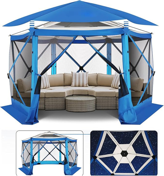 COBIZI 12x12 FT Pop Up Canopy Stargazing Tent, Gazebos On Clearance with Removable Roof,Instant Screened in Gazebo, Screen Tents Portable carpas para Patio for Outdoor Camping,Backyard, Garden, Blue