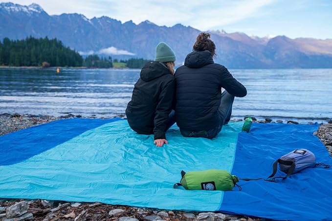 WEKAPO Beach Blanket Sandproof Waterproof, Extra Large Beach Mat, Oversized & Compact Sand Free Mat Quick Drying, Lightweight & Durable with Stakes & Corner Pockets