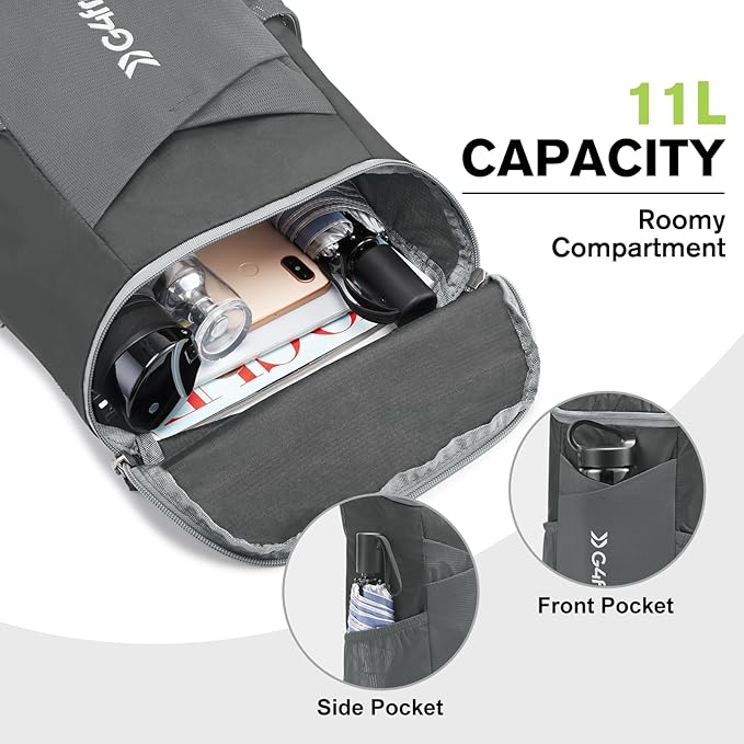 G4Free 11L Hiking Backpack Small Ultra light Packable Backpack Travel Bag for Women Men Casual Outdoor Camping Daypack (Dark Grey)