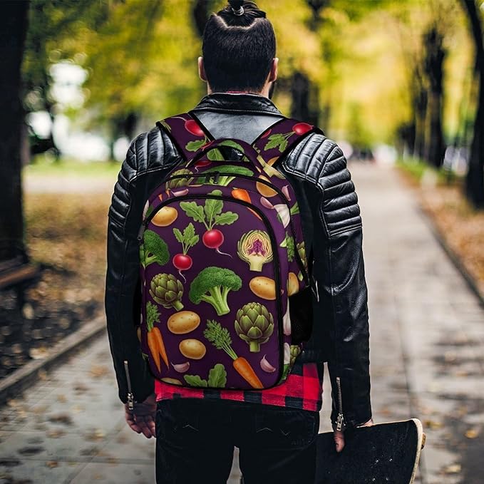 Water Resistant Travel Daypack Vegetable Vegan Farmers Market, Lightweight Laptop Backpack with Water Bottle Pockets for Men Women College Work