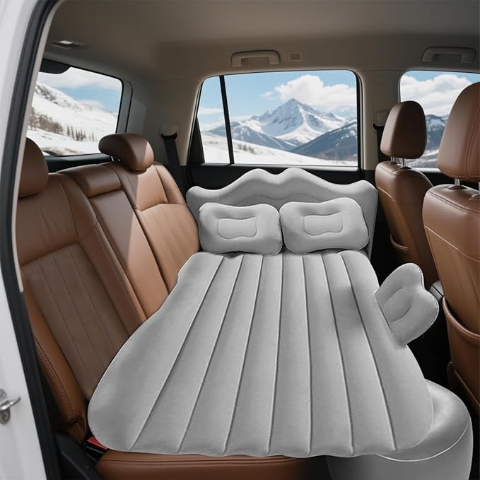 Ergocar Inflatable Mattress Camping Thickened Portable Travel Camping Flocking Bed Double-Layer Inflatable Valve Suitable for Suvs, Rear Seats, Automobiles