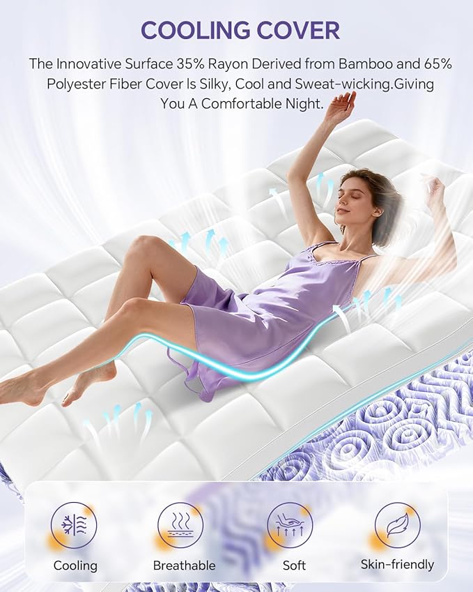 Dual Layer 5 Inch Memory Foam Mattress Topper Full - 3 Inch Pillow Top Mattress Pad and 2 Inch Gel Memory Foam, 7-Zone Egg Crate Full Size Mattress Topper (Cream)