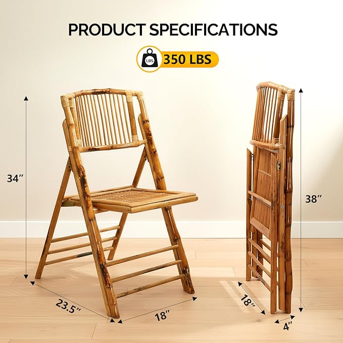 Bonnlo Bamboo Folding Chairs 1/2/4 Pack Foldable Dining Wood Chairs for Outdoor Indoor Garden Patio Lawn Porch Wedding Party Event