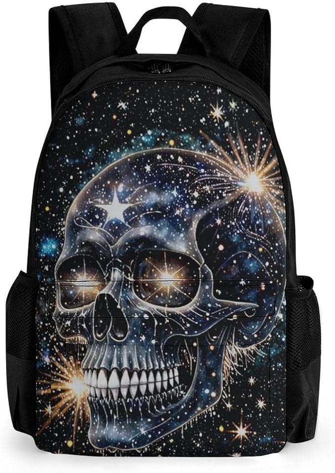 Men Women Polyester Magical Machine Skull Art Daypack Big Capacity Shoulder Bag With Smooth Zippers for Hiking Work Walking Cycling