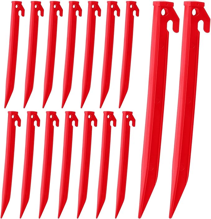 Aodaer 16 Pieces Plastic Inflatable Stakes 8.8 Inch Christmas Halloween Yard Stakes Heavy Duty Anchor Replacement Inflatable Accessories for Garden Outdoor Inflatable Decorations, Red