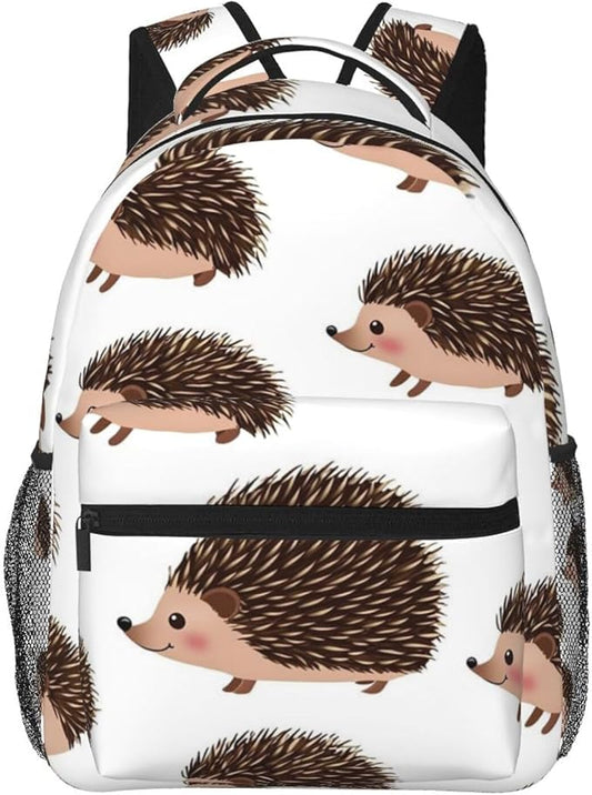 Women Men Polyester Cute Hedgehog Casual Daypack Large Capacity Bookbag With Side Pockets for Sports Picnic Walking Cycling