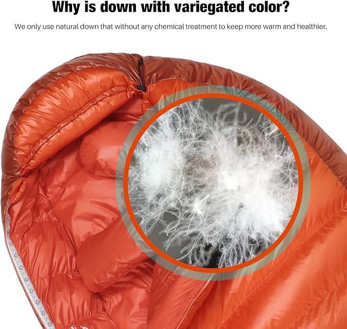 Mountaintop Down Sleeping Bag, 15F 650 Fill Power - Ultralight Compact Portable Hiking Camping Sleeping Bag with Compression Sack for Adults, Teens