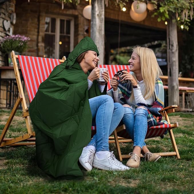 Outdoor Waterproof Blanket, Foldable Fleece Stadium Blanket for Outdoor Sports Event, Camping, Car, Pet, Picnics - Windproof, Wearable, Machine Washable 80" x 58" (Green,Hooded)