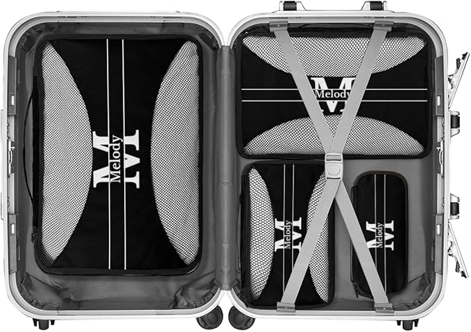 Personalized Packing Cubes, Set of 4 with Zipper Handles for Men Boys, Custom Name Travel Suitcases Luggage Packing Organizers, Solid Black with Initial Letter