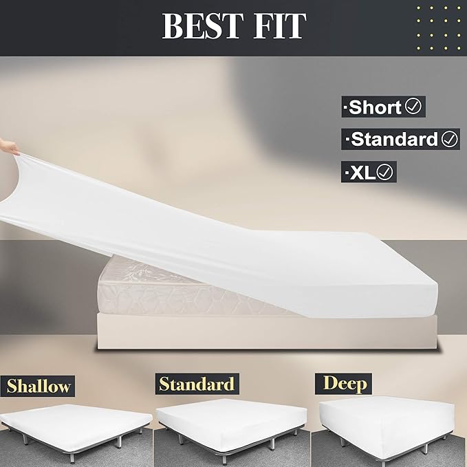 Soft Stretch Queen Size Fitted Sheet Only - Jersey Knit, Cozy T-Shirt Like & 4-Way Stretchy Snug Fit & Stay in Place, No More Slipping Off for Mattress (Deep: 5"-16") - White, Queen