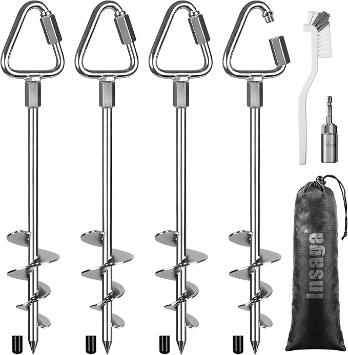 Fully Welded Ground Anchors, 17'' Tent Stakes Heavy Duty, Portable Trampoline Stakes, Great for Swing Sets, Sheds, Carports, Canopy, Mobile Home Anchors, 4Pack