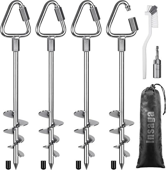 Fully Welded Ground Anchors, 17'' Tent Stakes Heavy Duty, Portable Trampoline Stakes, Great for Swing Sets, Sheds, Carports, Canopy, Mobile Home Anchors, 4Pack