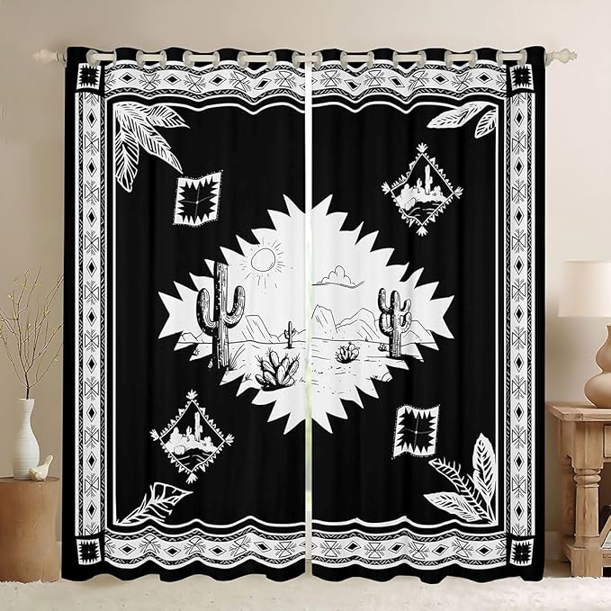 Manfei Rustic Farmhouse Blackout Curtains Aztec Country Cowboy Window Drapes,Western Desert Cactus Window Treatments,Kids Boys Girls Room Decor,Grommet Top 2 Panel Set Bedroom Curtains, 42Wx90L inch