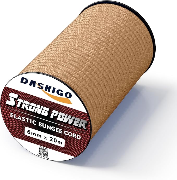 Elastic Bungee Shock Cord 3-8mm (Khaki, 3/16'' x 66FT)