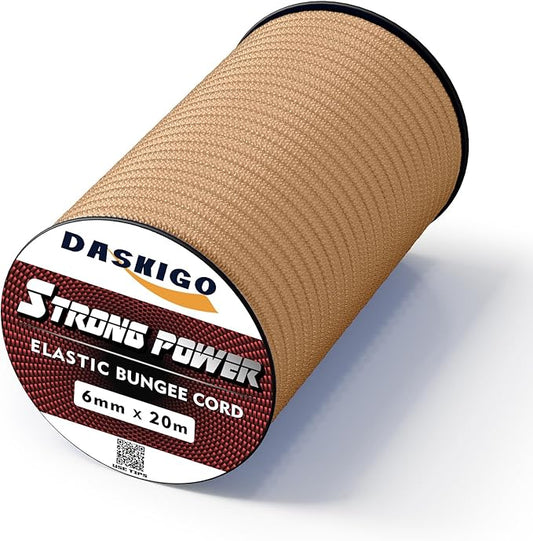 Elastic Bungee Shock Cord 3-8mm (Khaki, 3/16'' x 66FT)