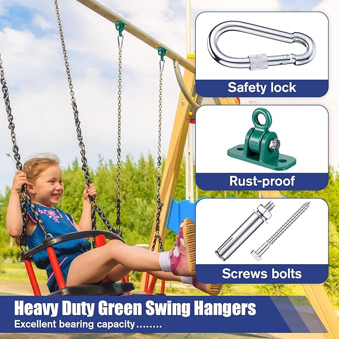 Tandefio 6 Sets of Robust Swing Hangers for Wooden Concrete Set with Swing Hooks Screws Bolts Washers Swingset Accessories for Porch Patio Yoga Indoor Outdoor, Over 1800 lb Capacity (Green)