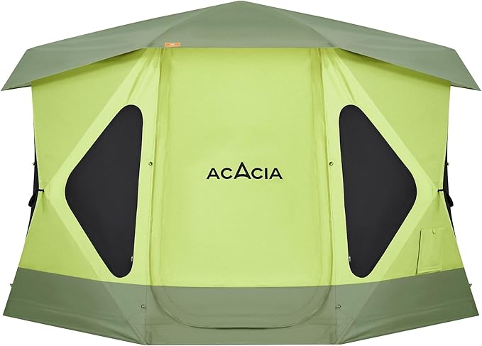 ACACIA Space Camping Tent XL, 4-6 Person Large Tent with 6'10'' Height, 2 Doors, 8 Windows, Waterproof Easy Setup Hub with Rainfly, Footprint Pop Up for Camping, Car, Glamping, Pistachio
