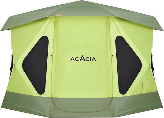 ACACIA Space Camping Tent XL, 4-6 Person Large Tent with 6'10'' Height, 2 Doors, 8 Windows, Waterproof Easy Setup Hub with Rainfly, Footprint Pop Up for Camping, Car, Glamping, Pistachio