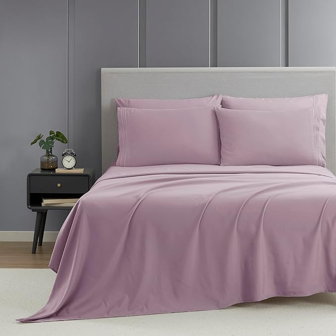 Clara Clark Twin XL Sheets - Hotel Luxury 5 Piece Bed Sheets for Twin XL Size Bed - Soft Bedding Sheets & Pillowcases, Fits Mattress up to 16 inch deep. Twin XL, Dusty Purple