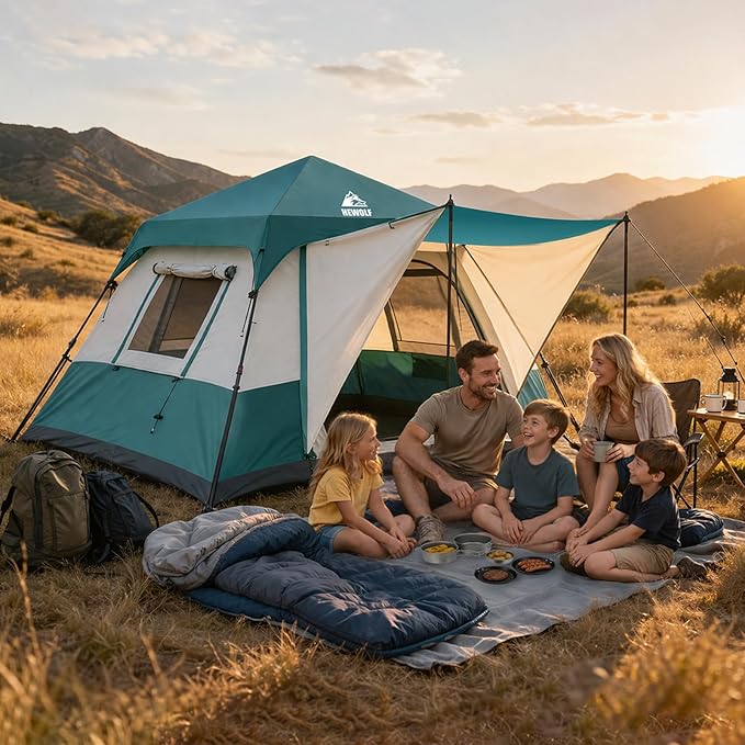 Hewolf Instant Tent for 4-6 Person Camping, Waterproof Easy Pop Up Tent Sets Up in 60 Seconds for Family Outdoor Hiking & Backpacking with Carry Bag