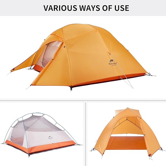 Naturehike Cloud-Up 3 Person Lightweight Backpacking Tent with Footprint - 3 Season Free Standing Dome Camping Hiking Waterproof Backpack Tents