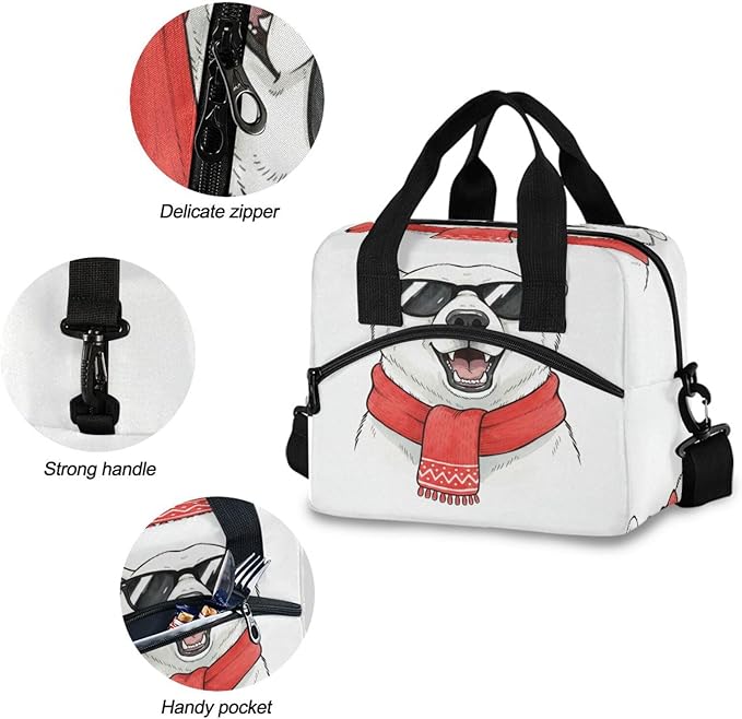 ALAZA Cool Polar Bear Winter Animal Lunch Box for Men Women Adults Insulated Lunch Bag Cooler Bag with Adjustable Shoulder Strap for Work Picnic Travel