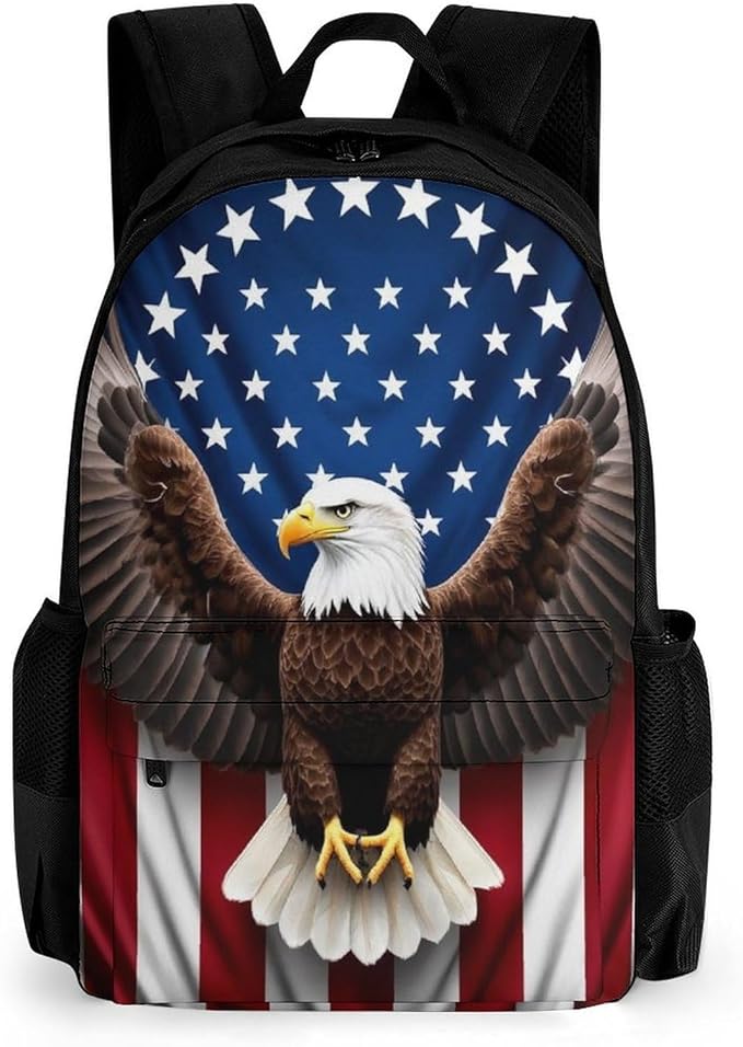 Supdreamc Shoulder Book Bags Polyester Multipurpose Anti-Theft American Eagle Flag Carry On Bag Large Capacity Travel Hiking Camping Rucksack