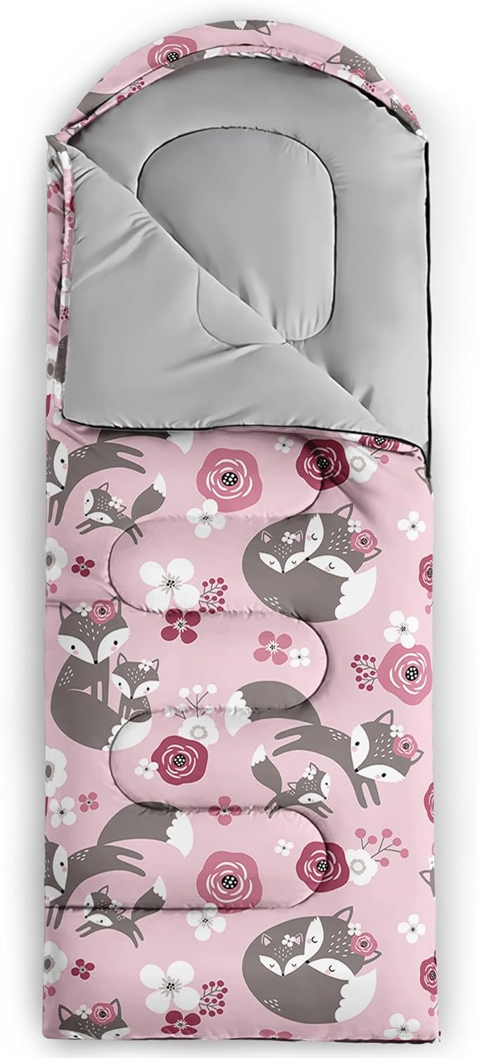 AILONEN Girls Pink Camping Sleeping Bags,Lightweight & Waterproof,3 Season Warm & Cool Weather,Cute Bow Duck Print Sleeping Bags for Kids,Girls,Adults Travelling,Outdoors