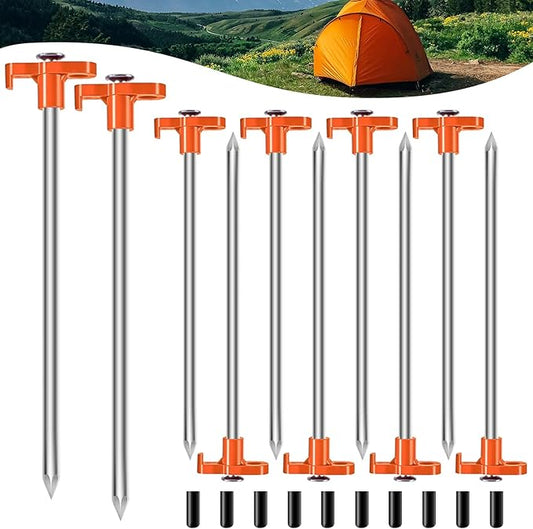 10PCS Tent Stakes Heavy Duty Camping Tent Stakes 7Inch Non-Rust Metal Tent Pegs with 10pcs Rubber Protective Sleeve (Orange)