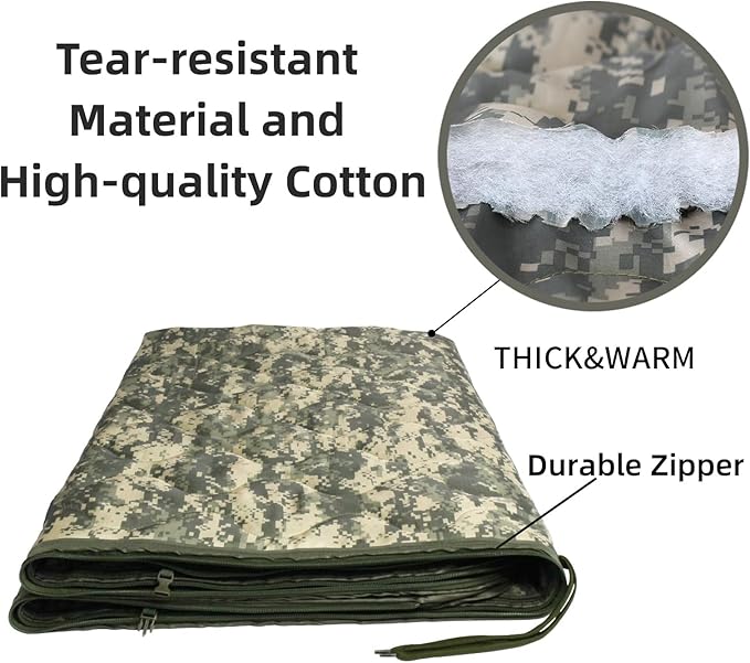 Camo Poncho Liner, Army Blanket, Military Sleeping Bag, with A Compression Carrying Bag, for Traveling, Hiking, Camping, Outdoor Survival, Car Blanket