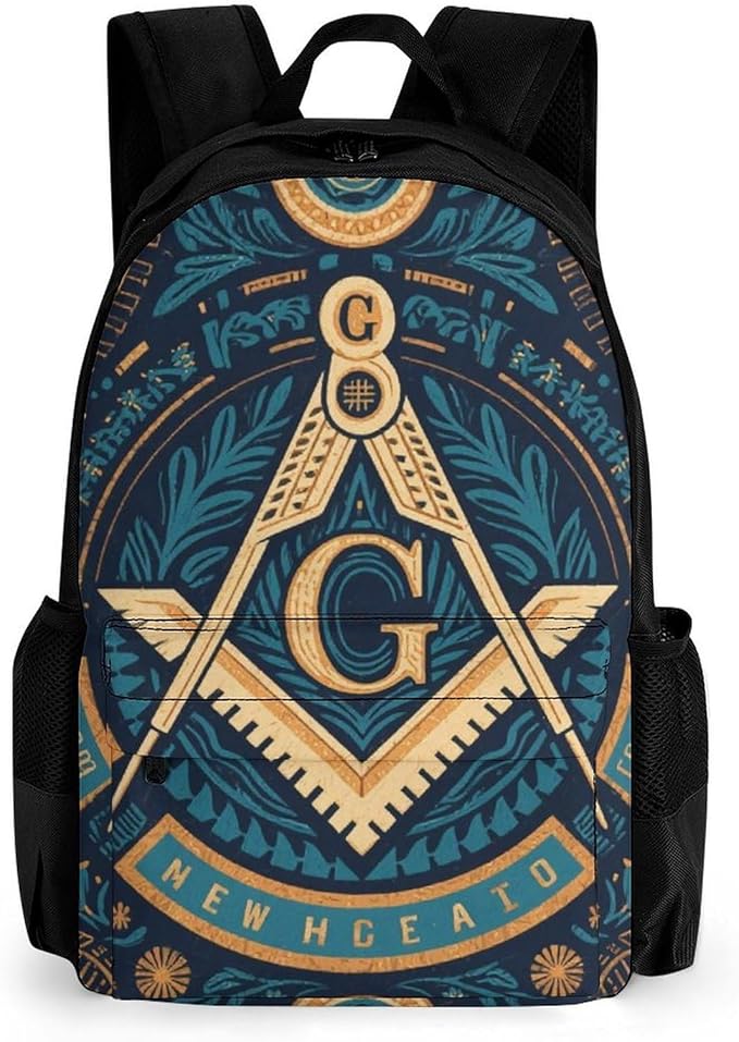 Daypack Anti-Theft Multipurpose Large Capacity Shoulder Bag, Gold Freemason Freemasonry Masonic Art Travel Hiking Camping Rucksack With Smooth Zippers