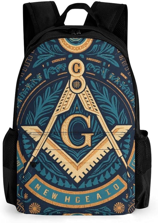 Daypack Anti-Theft Multipurpose Large Capacity Shoulder Bag, Gold Freemason Freemasonry Masonic Art Travel Hiking Camping Rucksack With Smooth Zippers