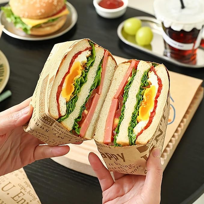 100 PCS 7x7 Inch Grease Proof Paper Bags, Double Open End Sandwich Bags for Pretzels, Burgers, Cookies | Bulk Snack Bags for Concession Stands, Birthday Parties, Wedding Favors (Newspaper pattern)