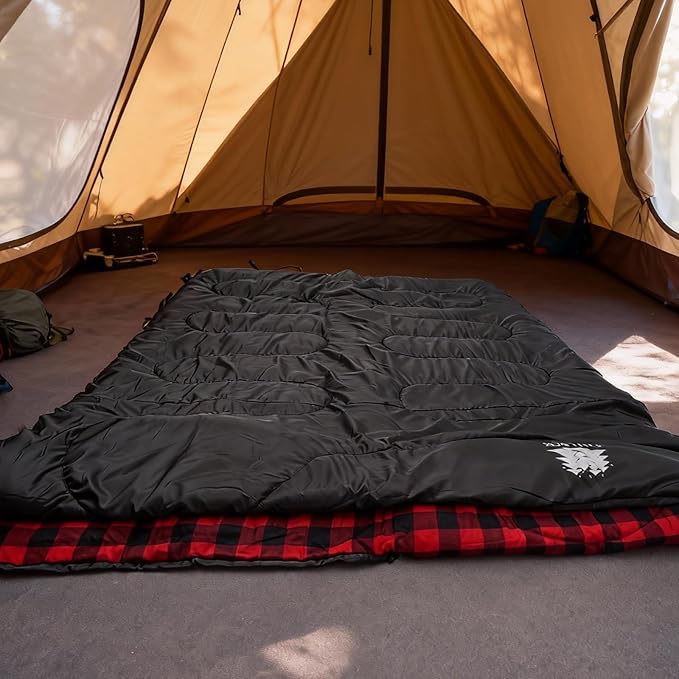 Double Sleeping Bag Cotton Flannel for Camping, Backpacking Or Hiking. Waterproof Queen Size Two Person Sleeping Bags for Adults Or Teens. Lightweight with Compression Sack