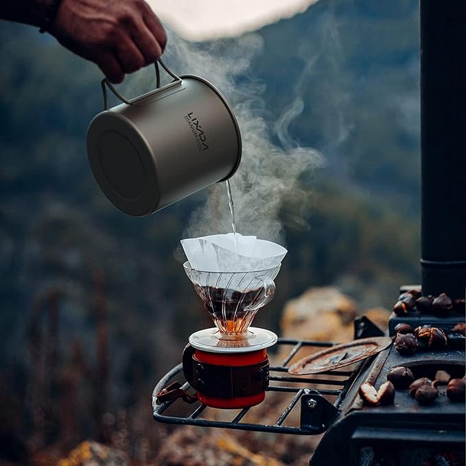 Lixada Titanium Pot, Lightweight Camping Pot Titanium Cup Titanium Backpacking Pot with Portable Foldable Handles for Outdoor Camping Hiking Backpacking