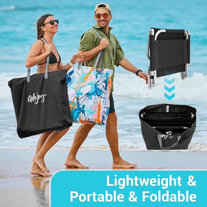 #WEJOY 2 Pack Beach Chairs and Table Set Folding Low Beach Chairs for Adults Lightweight Beach Chair with Carry Bag for Outdoor Beach Lawn Camping Picnic Blue Beach Chair & Table Set