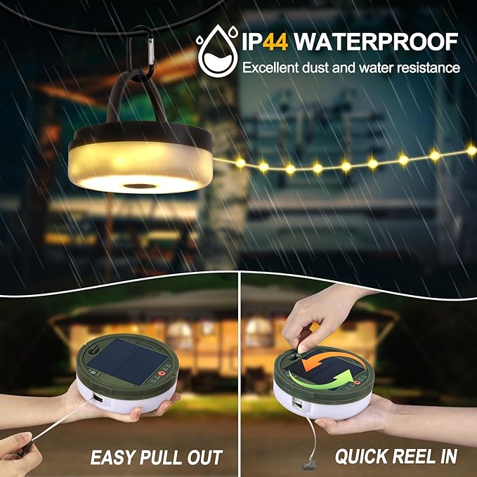 SMY Lighting 4 in 1 Solar Camping String Lights, 42.6Ft Ultra Long String with 160LEDs, Solar Powered and USB Rechargeable Light with Remote Control, Portable Camping Light for Hiking, Decorations