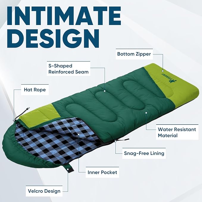 PTEROMY Sleeping Bags for Adults, Lightweight and Machine Washable, Water Resistant Backpacking Camping Sleeping Bag for Warm Cold Weather, Camping Essentials for Hiking Travel