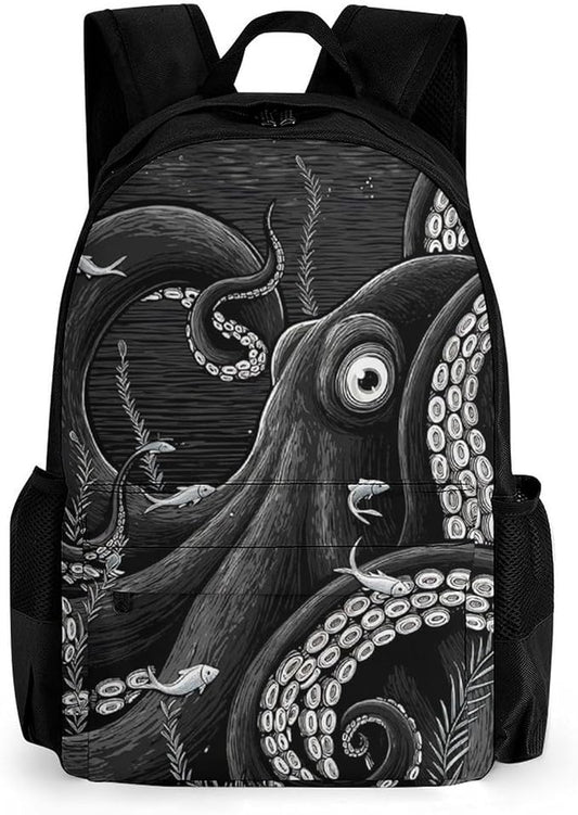Supdreamc Polyester Daypack Backpack for Sports Travel Running, Big Capacity Anti-Theft Multipurpose Carry On Bag, Giant Squid Octopus Art Laptop Book Bag Rucksack