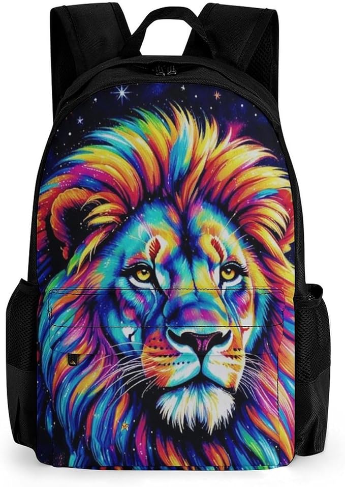 Daypack Lightweight Multipurpose Anti-Theft Galaxy Lion Art Shoulder Bag Large Capacity Laptop Book Bag Rucksack With Adjustable Shoulder Straps