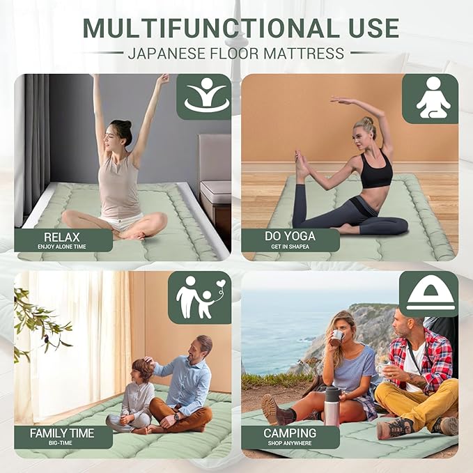 Japanese Floor Mattress Futon Mattress,3" Foldable Tatami Sleeping Pad for Adults & Kids,100% High Density Foam Comfortable Floor Mattress Full Size 54"x 80",Ideal for Comfort and Support,Green
