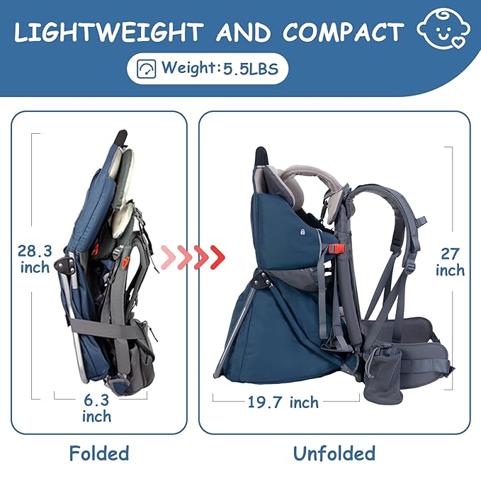 WIPHA Hiking Baby Carrier Backpack, Lightweight Child Carrier, Breathable Mesh Toddler Carrier for Outdoor Adventures, Ergonomic Design, Perfect for Travel, Hiking & Daily Use