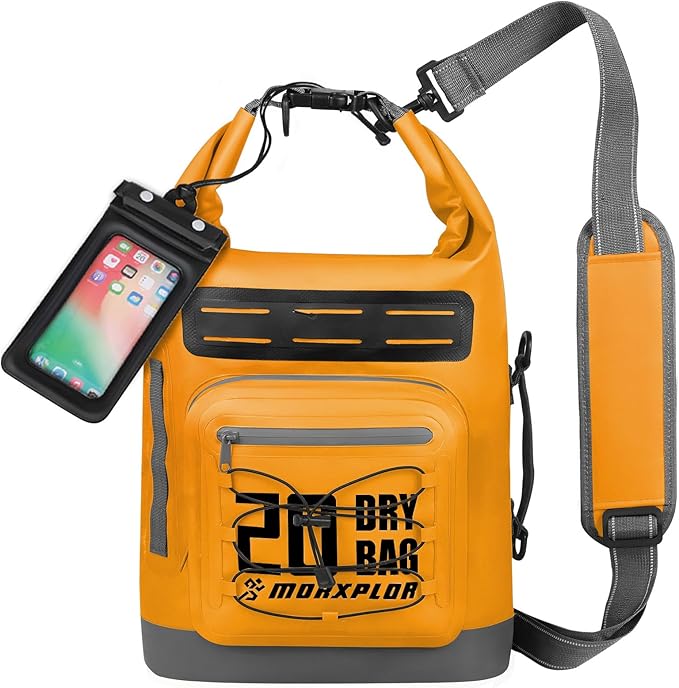 Dry Bag Waterproof,5L/10L/20L/30L Roll Top Dry Bag Backpack with WaterProof Phone Case for Swim,Kayak(Orange 20L)