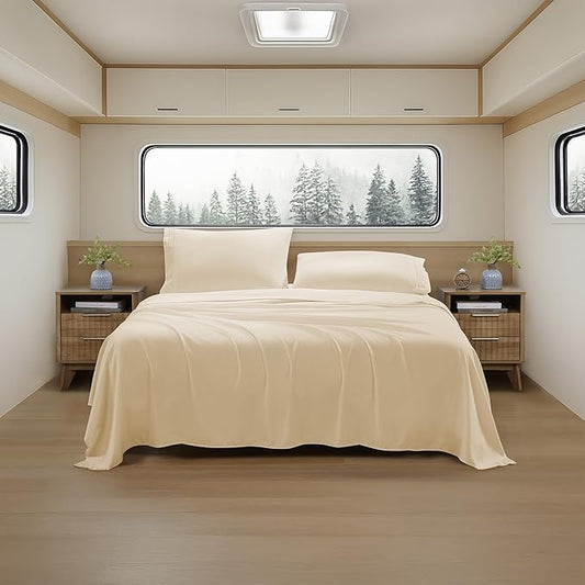 Camping Sheets Queen Size - Outdoor Air Mattress Sheet Set – Built-in Corner Straps for Air Mattress & Camping Use – Designed for Inflatable Beds & Tailgate Sleepovers, Beige