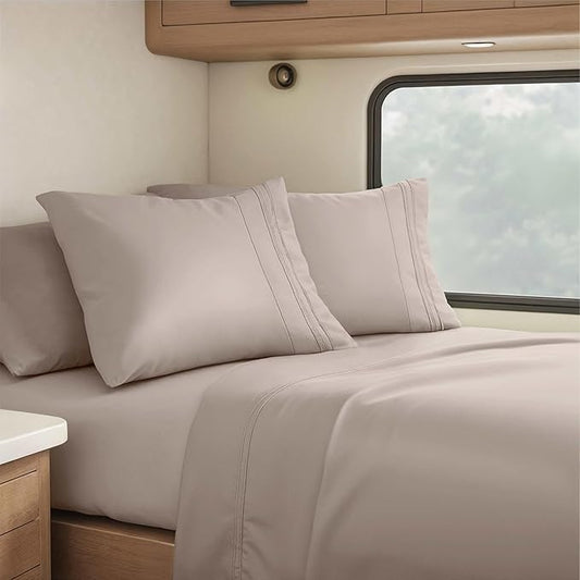 Clara Clark RV Short Queen Sheets - Hotel Luxury 6 Piece Bed Sheets for Short Queen Size Bed - Soft Bedding Sheets & Pillowcases, Fits Low Mattress up to 10 inch deep. Short Queen, Linen